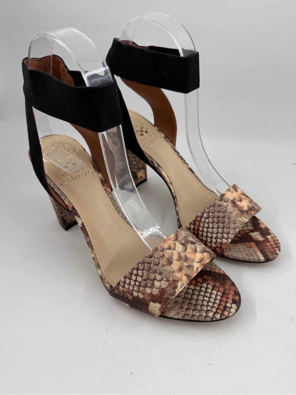 NEW! Vince Camuto Citriana Brown -SZ 7.5- Snakeskin Embossed Leather Heeled Pump - Picture 13 of 13